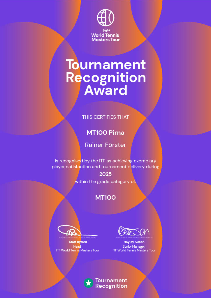 ITF MT 100 Pirna - Tournament Recognitio Award Certificate